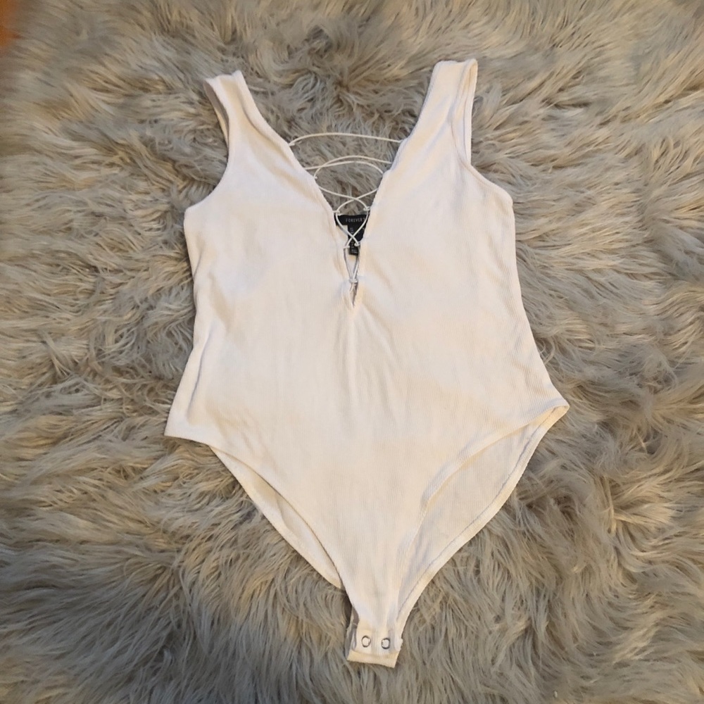 White Lace-Up Bodysuit
